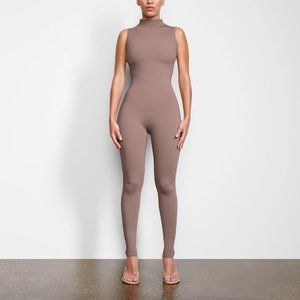 SKIMS All In One Mock Neck Sleeveless Onesie Catsuit in Umber